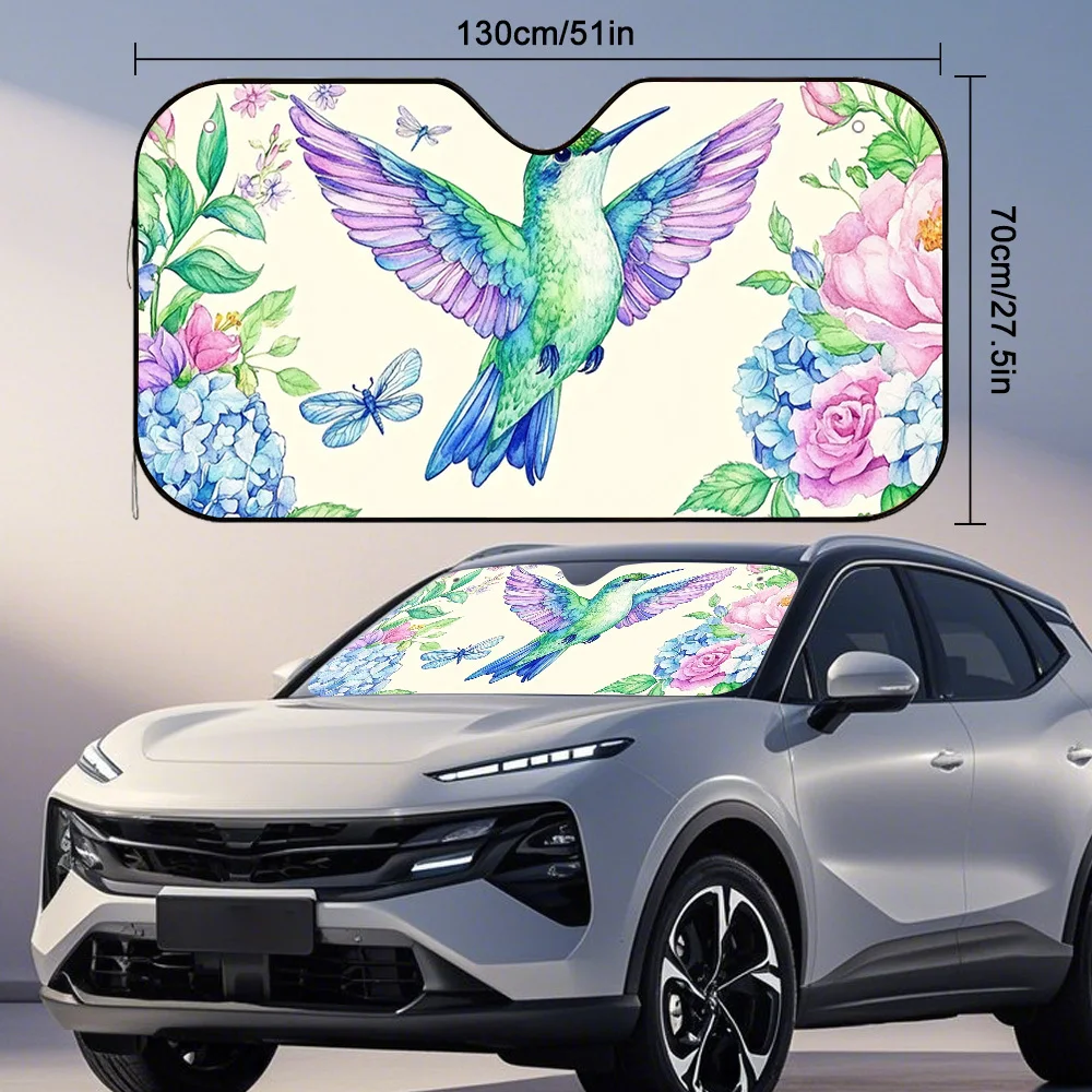 1pc Of Spring-Themed Hummingbird And Floral Car Sun Visor, A Fresh Sunshade Solution For Vehicle Owners, Maintains A Cool Interi