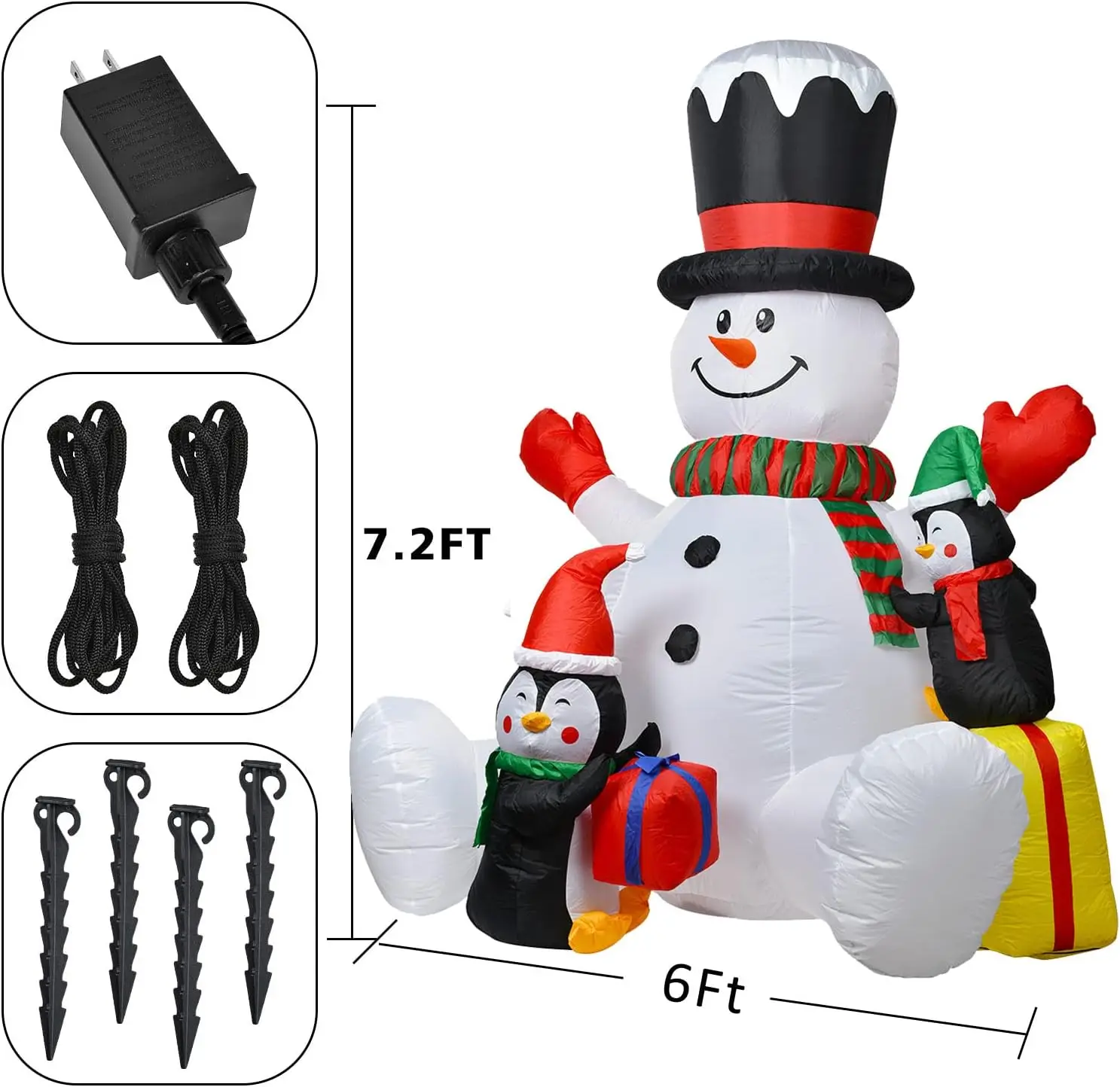 7ft Opblaasbare Kerst Sneeuwman Met Pinguïns Roterende Veranderende Led Verlichting Xmas Vakantie Opblazen Decoratie Outdoor Feest Speelgoed