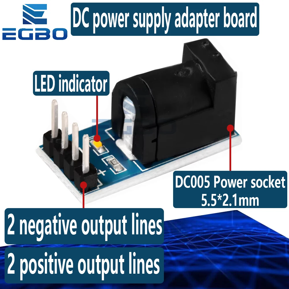 5PCS DC-005 DC Jack Socket Plug Power Supply Module DC Power Adapter Plate Board Connector For Arduino 5.5 * 2.1mm Connector