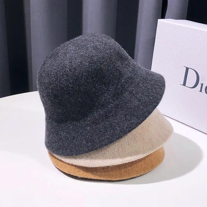 2022  Autumn winter dome wool warm knitted Bucket Hat Women fashion simple black woolen yarn basin cap Vintage weave casual hat