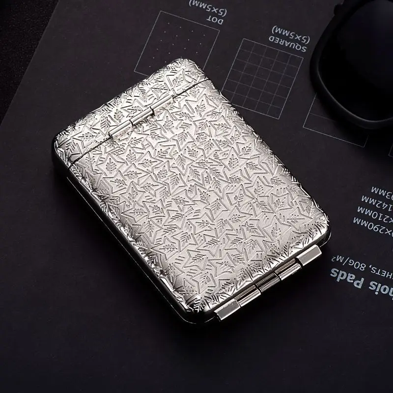 Metal Three-open Clamshell Cigarette Case Can Hold 14 Cigarettes Ancient Silver Craft Built-in Elastic Band Cigarette Case