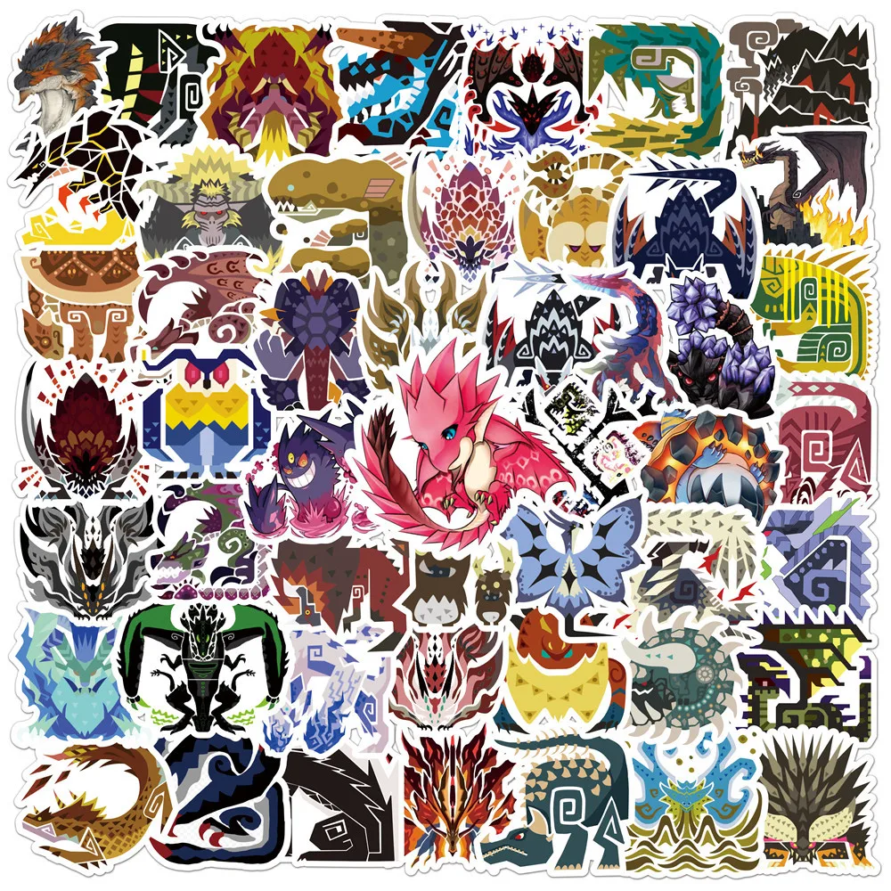 10/30/50/100 Uds nuevo Monster Hunter Graffiti bicicleta hervidor casco cubierta de carrito portátil coche teléfono móvil pegatinas para refrigerador