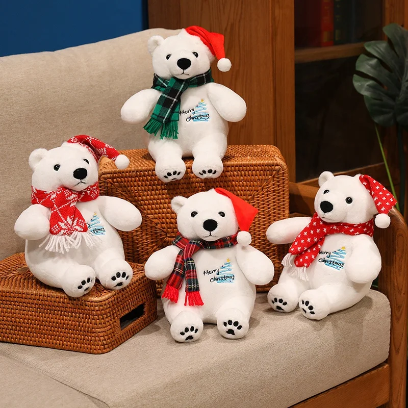 

25cm Lovely Christmas Polar Bear Plush Toy Exquisite Scarf Wearing Bear Plush Doll Romantic Spring Gift Xmas New Year Gift