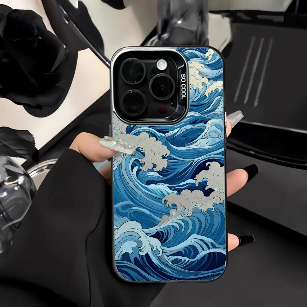 اليابان موجات تصميم قضية الهاتف المحمول المضادة للبصمة Phonecase آيفون 16 15 14 13 12 11 برو/ماكس/Plus غطاء خلفي مقاوم للصدمات #4