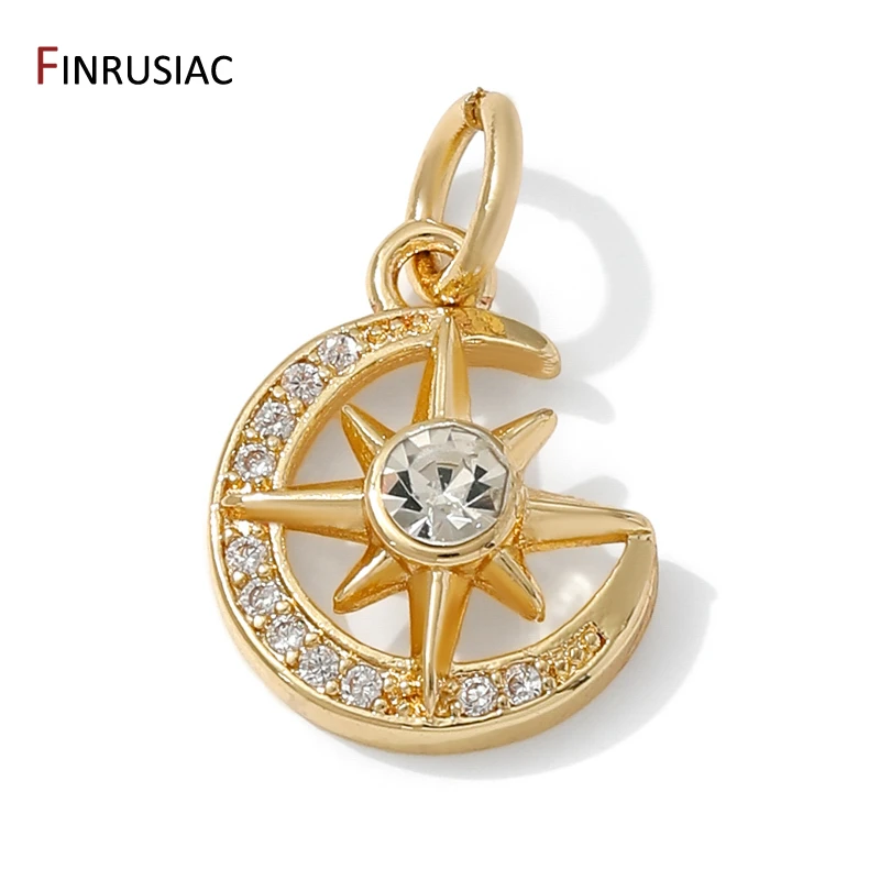 14K مطلية بالذهب النحاس مطعمة الزركون القمر والنجمة سحر ، سوار ذاتي الصنع قلادة صنع الملحقات ، لوازم للمجوهرات