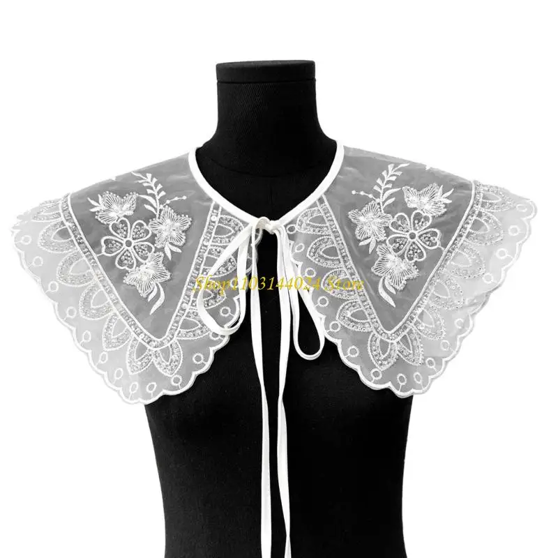 N5KE Elegant Embroidered Evening False Collar Breathable Fabric Perfect For Special Occasion
