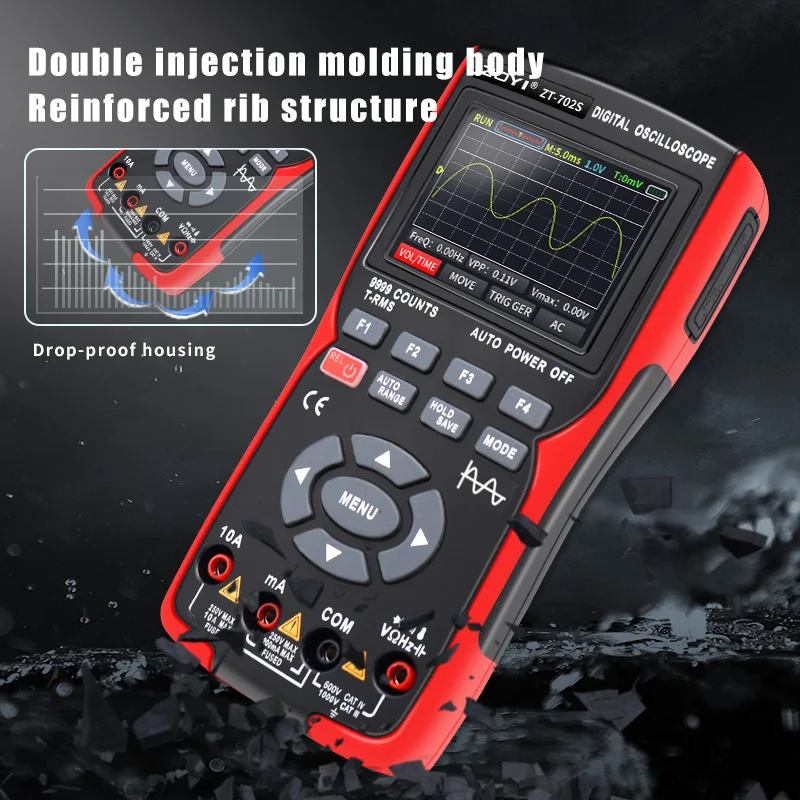 ZT702S Digital Oscilloscope Multimeter 48MS/s Sampling Rate 10MHZ Analog Bandwidth Support Waveform Storage Professional Tester