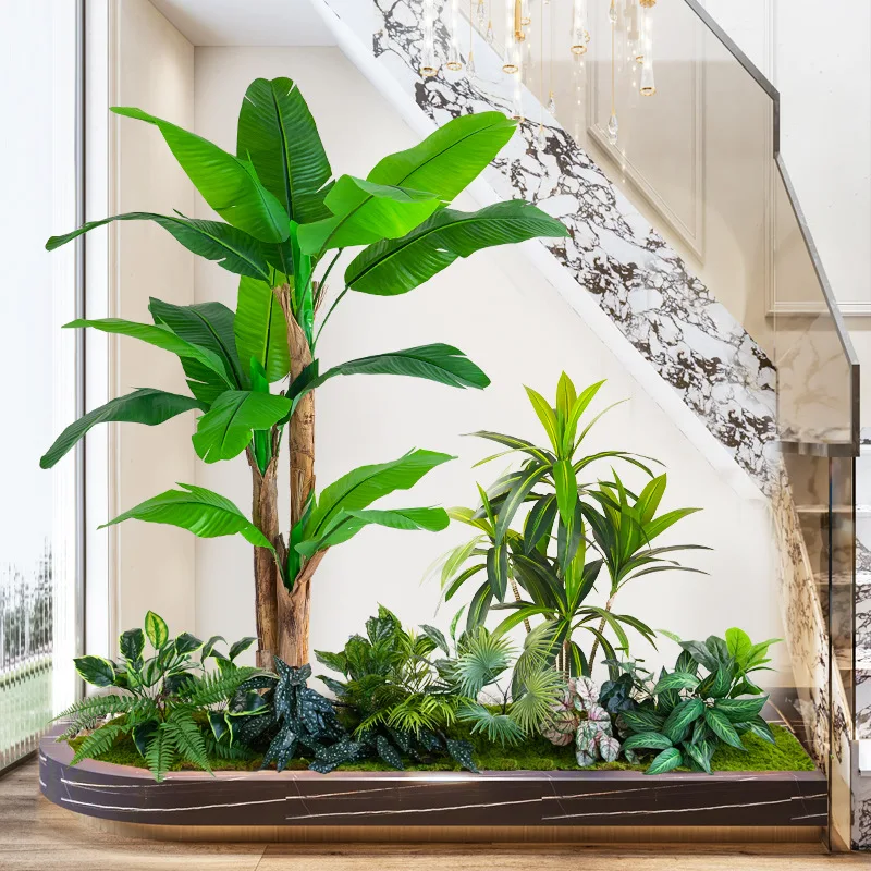 combinaison-paysagere-de-plantes-vertes-artificielles-arbre-artificiel-plante-escalier-fenetre-boite-a-fleurs-decoration-interieure