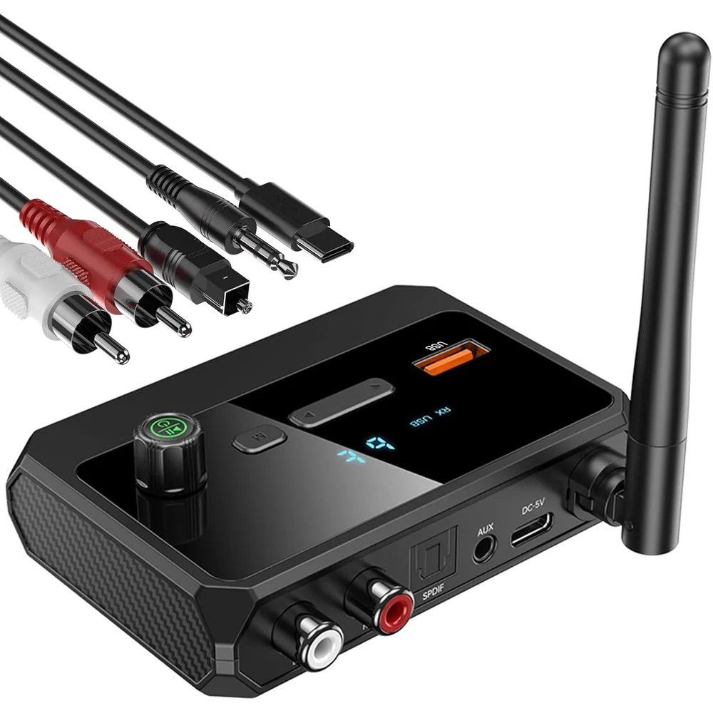 

Bluetooth5.3 Receiver Wireless Stereo Music Fiber Optical RCA 3.5mm AUX Support U-Disk Playback for Wired Speaker Car Amplifier