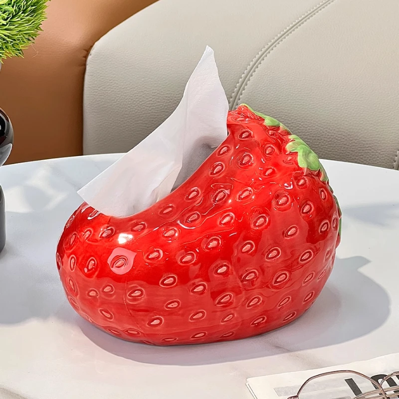 

Ceramic Strawberry Tissue Box Living Room Advanced Sense Storage Paper Box Creative Design Dining Table Coffee Table Ornaments