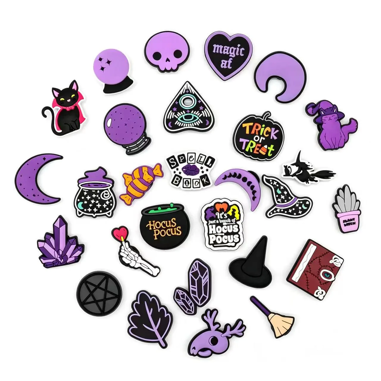 20-100PCS Purple Magic Halloween Shoe Charms For Sandals,Shoe Decoration Accessories Shoe Pins Great Gift For Men Wom