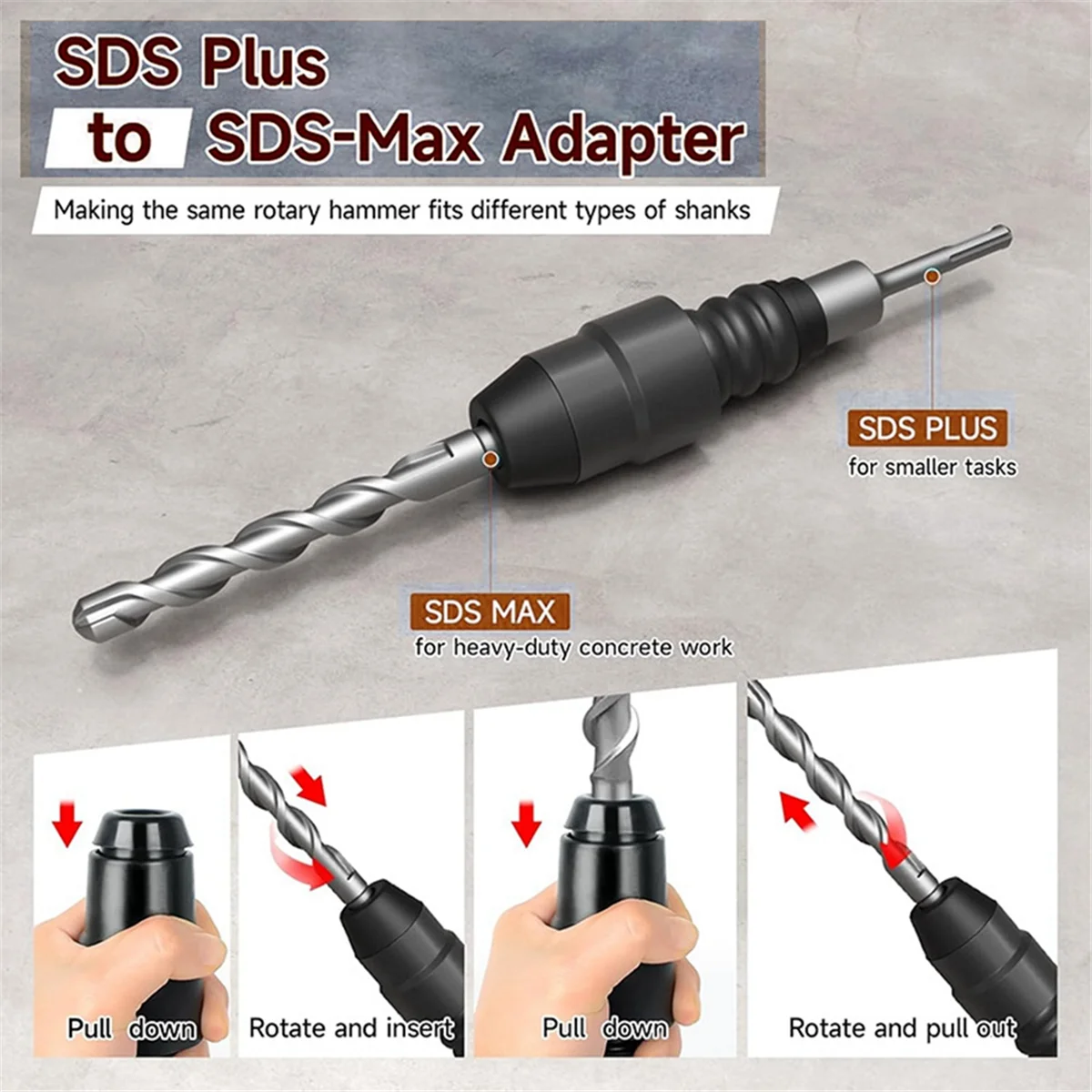 A83Z 1PC per SDS Plus a SDS Max Adattatore per trapano a percussione rotante Convertitore Strumenti Convertitore per trapano per martello demolitore