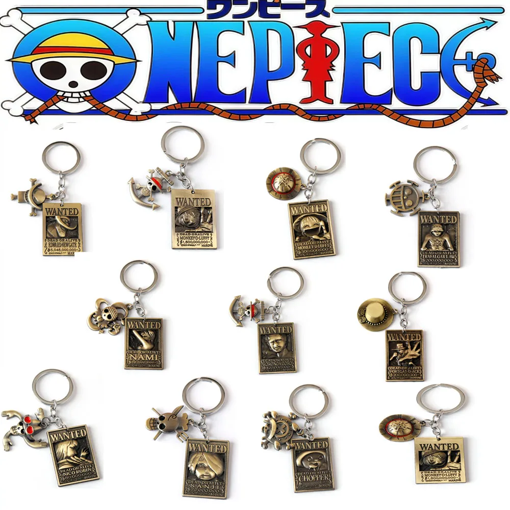 One Piece Anime Merchandise: Wanted Poster Flag, Straw Hat, Skull Logo Keychain – Collectibles for One Piece Fans