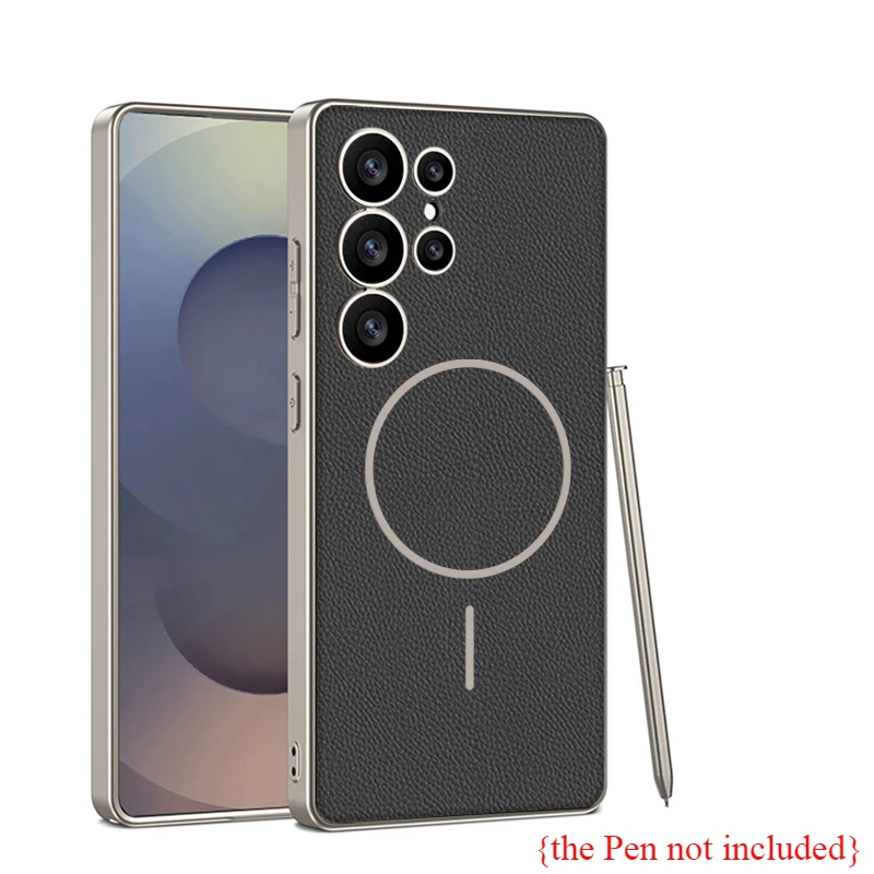 Pour Samsung Galaxy S25 Ultra étui GKK luxe magnétique plaine cuir + peinture métallique pare-chocs mince caméra Protection couverture