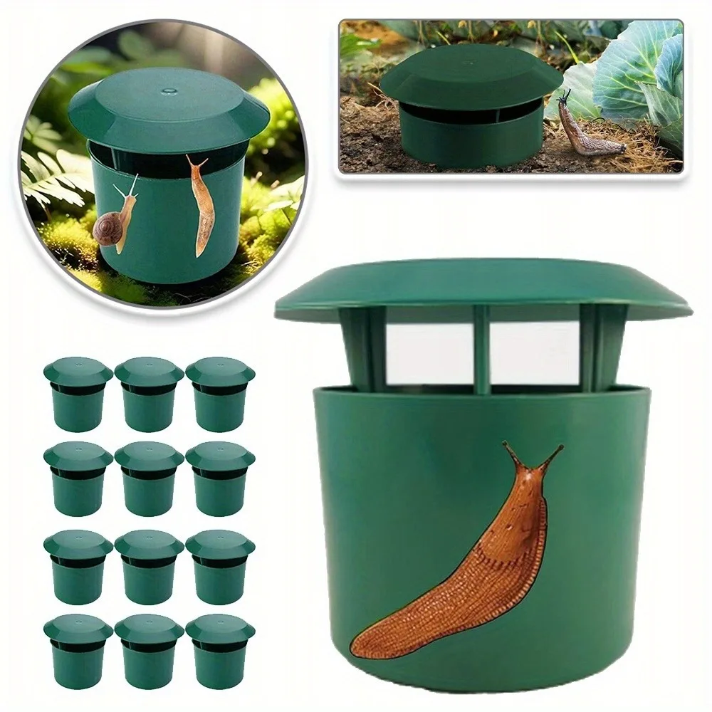 Lot de 12 pièges à escargots et limaces de jardin, pièges à bière portables, boîte de capture de parasites en plastique écologique pour la protection des fleurs, plantes, pots et légumes en extérieur