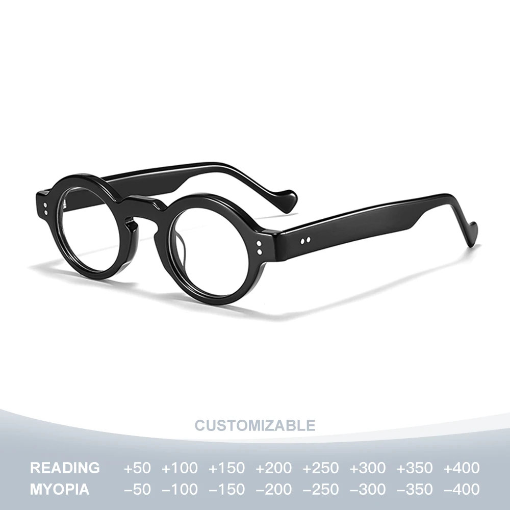 

Vintage Handmade round Reading Glasses Anti Blue Light Photochromic Acetate Small Prescription Eyewear for Myopia