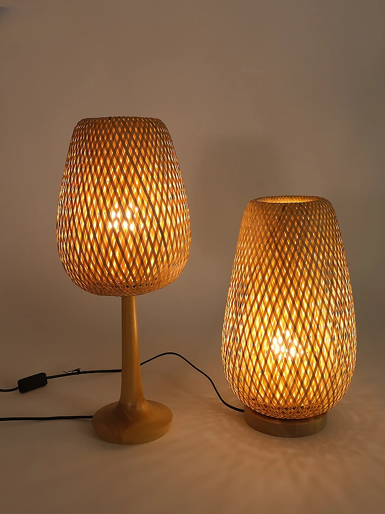 Creative Bamboo Weaving Table Lamp Zen Solid Wood Desk Tea Room Bar Inn Homestay Soft Light Lamp