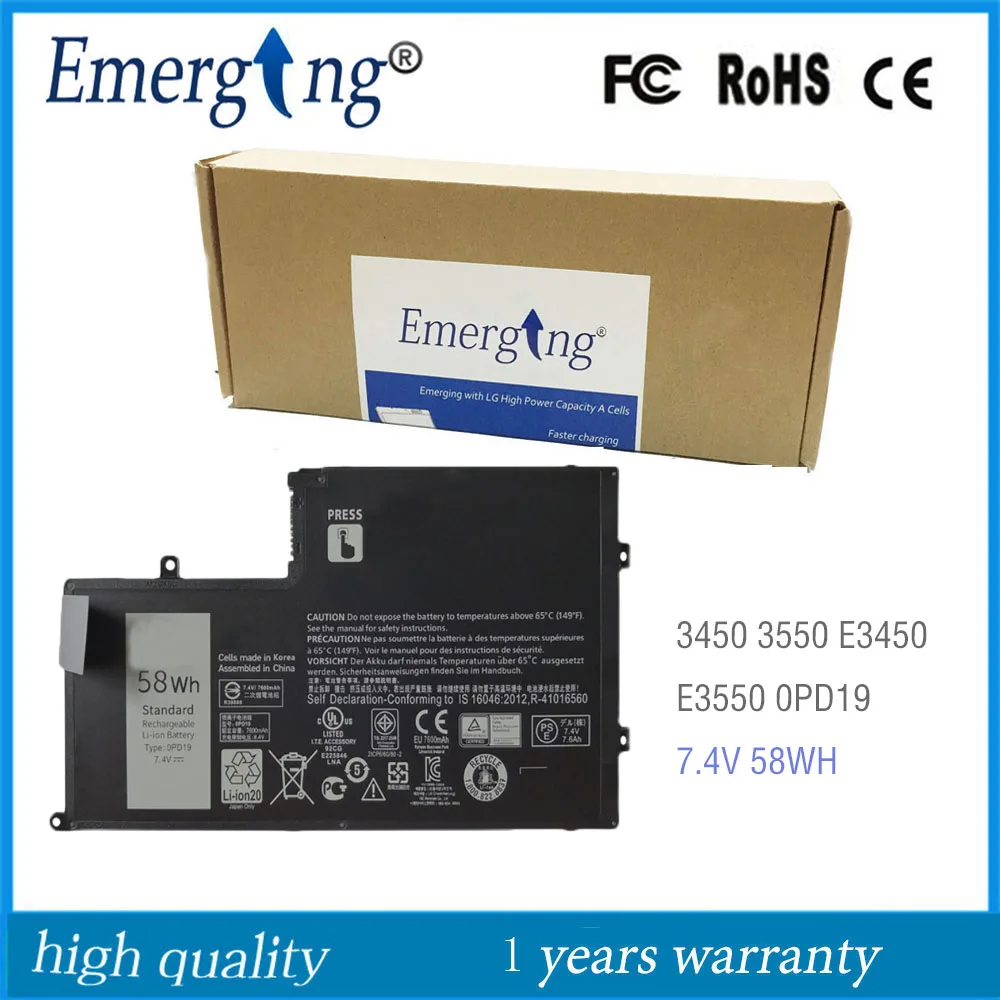 Nova 0pd19 Bateria do Portátil para Dell Inspiron 14 5443 Latitude 3450 3550 E3450 E3550 Opd19 0dfvyn Dfvyn 86jk8 7.4v 58wh
