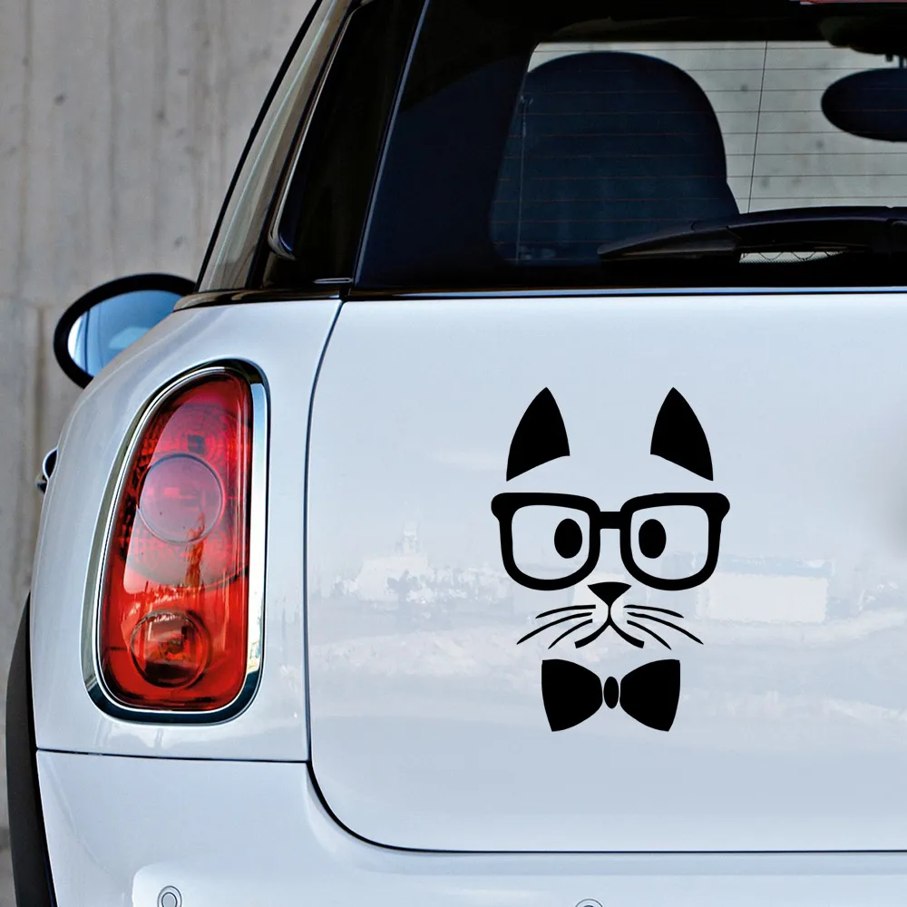 MIGNATIS - Cute Standing Facing Sticker With Bow Tie Glasses Mural Art Decal For Car Window Loptop Decoration Vinyl Stickers wat