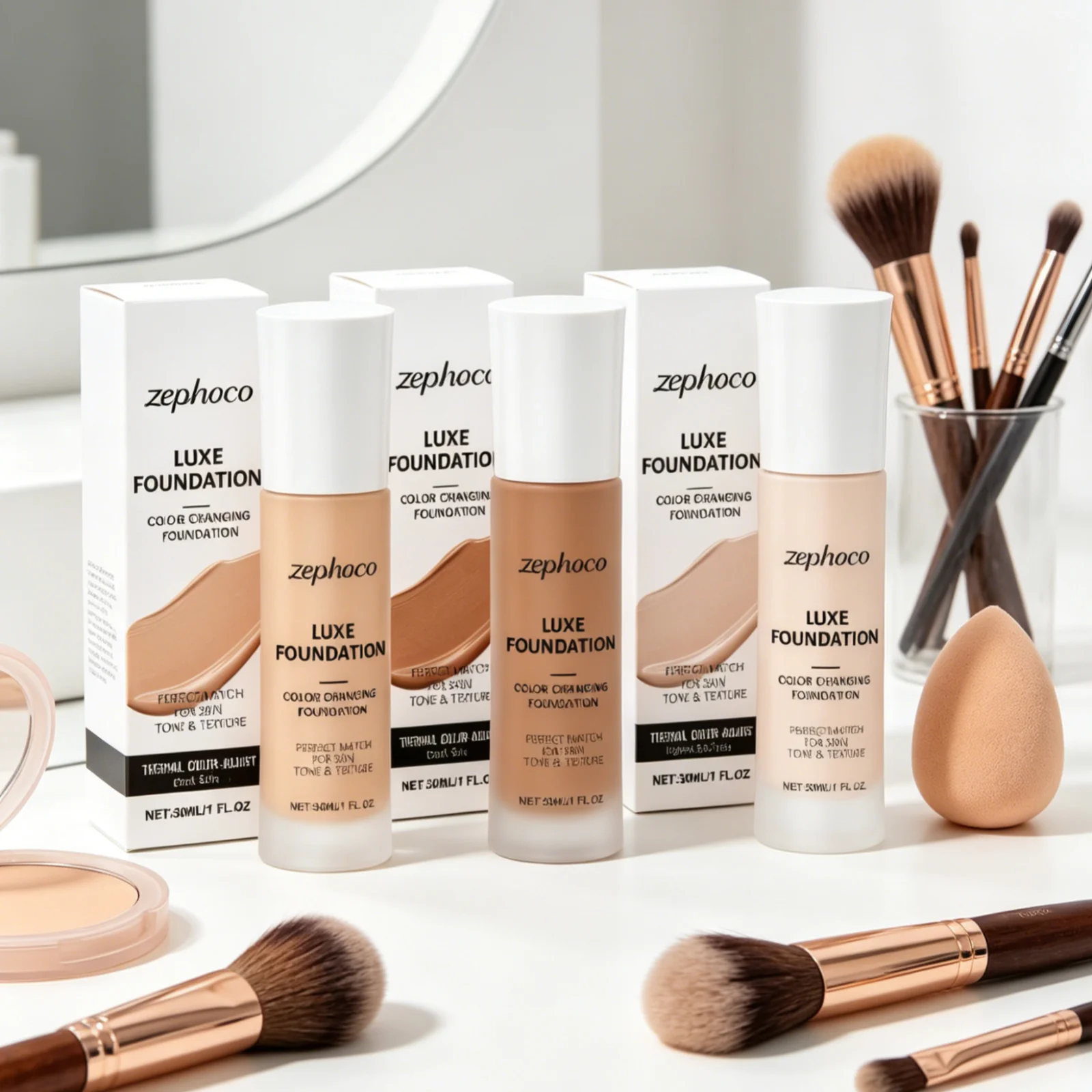 Zephoco Color Changing Foundation Nourishing Skin Tone Matching Long Lasting Sweatproof Smooth Texture Gentle Liquid Foundation