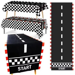 Racing Car Party Racetrack Floor Ground Table Runner Black Race Track Running Mat Kids Birthday Racing Car Party Decorations