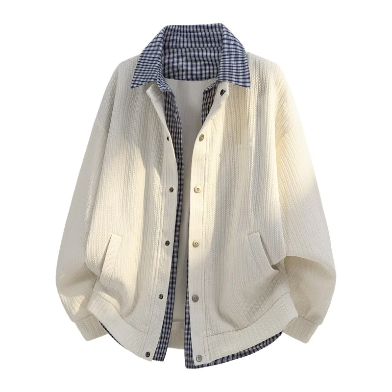 

Мужская куртка свободного кроя для работы, весна-осень, с отложным воротником, из полиэстера, с длинными рукавами, эластичным низом, легкий уход