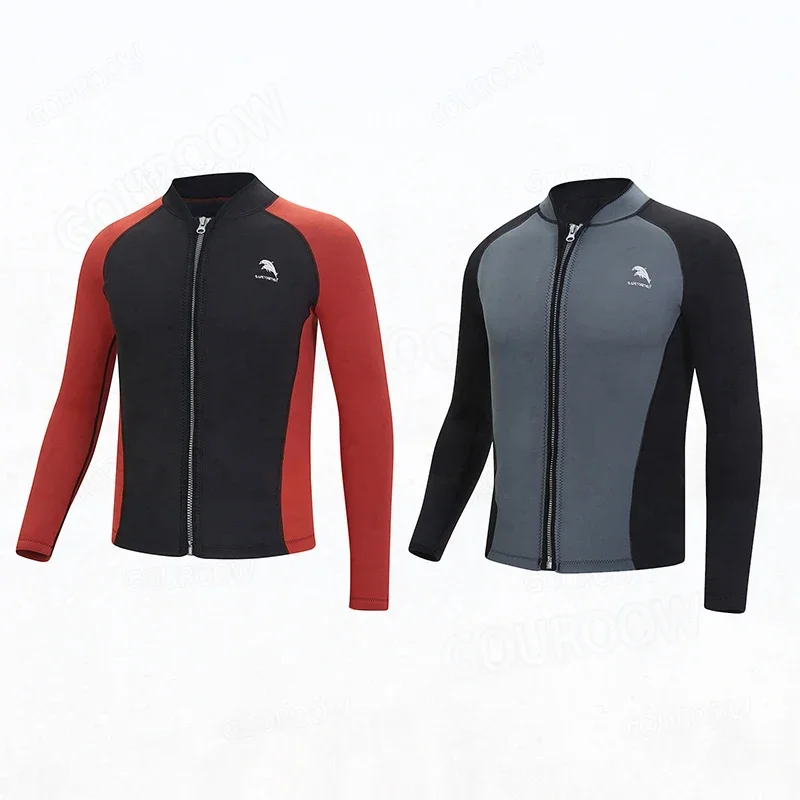 

2mm Neoprene Top Wetsuit Men's Split Long Sleeve Surf Snorkel Top Jacket Warm Water Sports Surf Diving Swimming