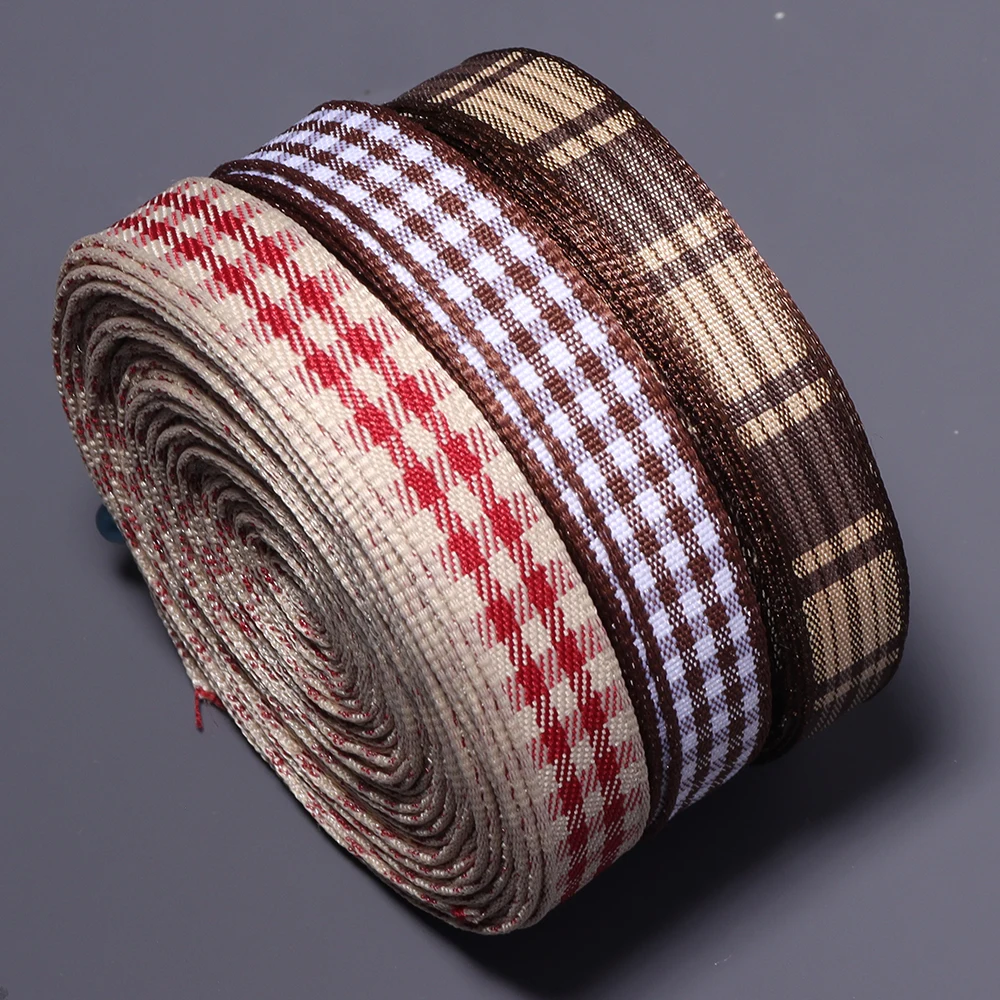 10yards/lot 10mm Polyester Gingham Ribbons Classical Plaid Ribbon for Gift Bouquet Wrapping Clothing Bow DIY Craft Accessories