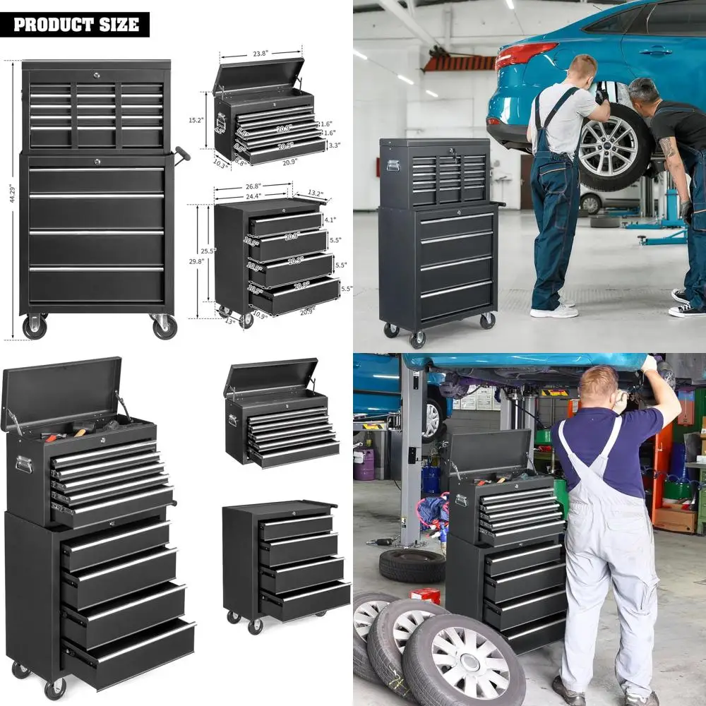 

Портативный комод для инструментов с 9 ящиками и запираемым шкафом для хранения для дома, гаража и мастерской