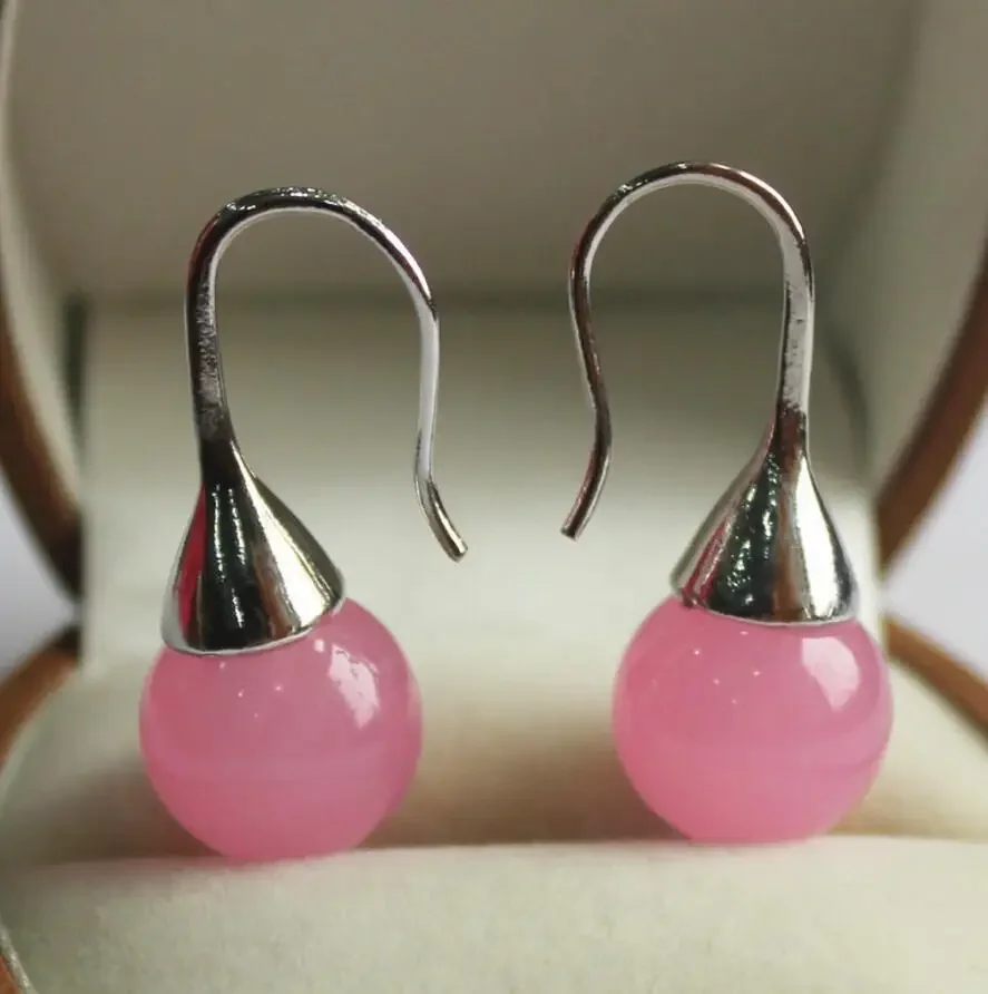 

Fashion jewelry noble woman 12mm pink jades bead earring
