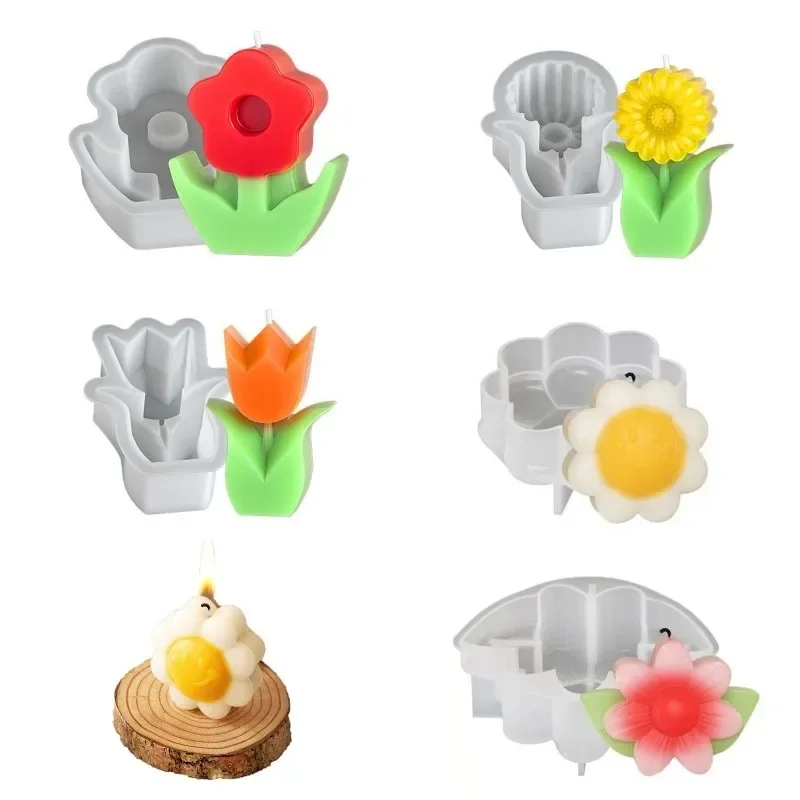 

3Pcs Sunflower Tulip Silicone Mold, DIY 3D Flower Aromatherapy Candle Resin Drip Glue Plaster Mold for Scented Candle