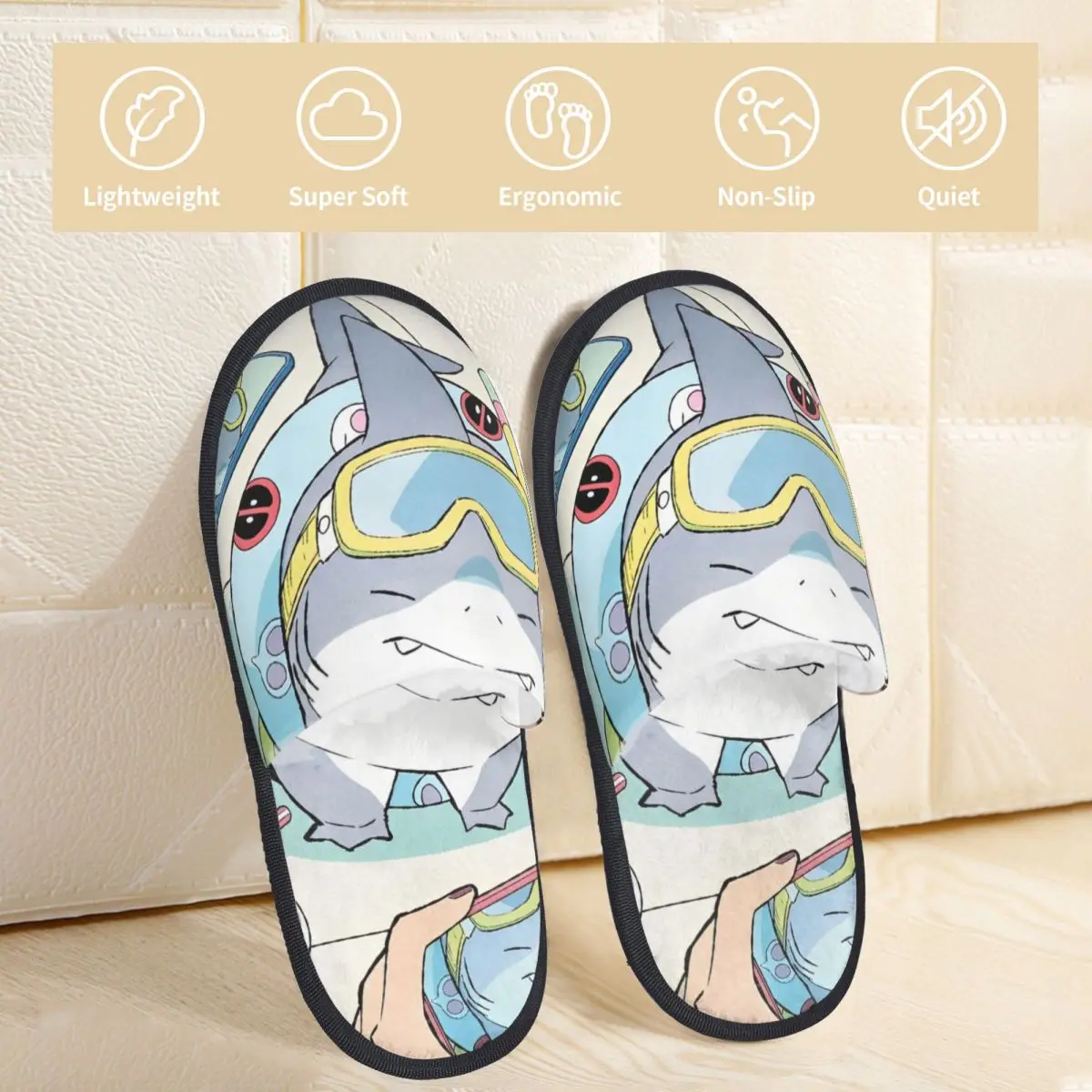 Cute Jeff The Landshark Winter Home Cotton Slippers Living Room Cozy Memory Foam Slippers Non-slip