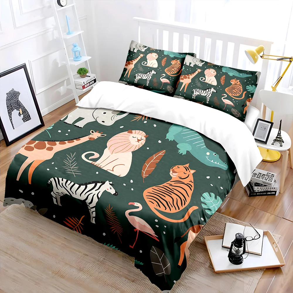 Animal Illustration Background Print Bedding Set 1 Duvet Cover 2 Pillowcases for Adult and Children Luxury Gift Full Size