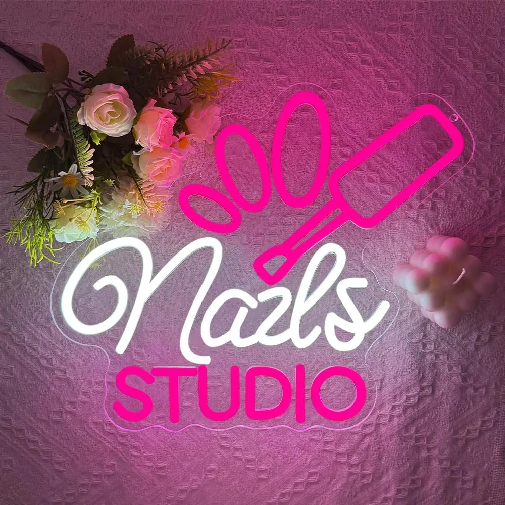 Nails Studio Nail Polish Brush LED Neon Sign USB Wall Light Beauty Salon Window Decor Spa Manicure Shop Wall Decor Business Gift