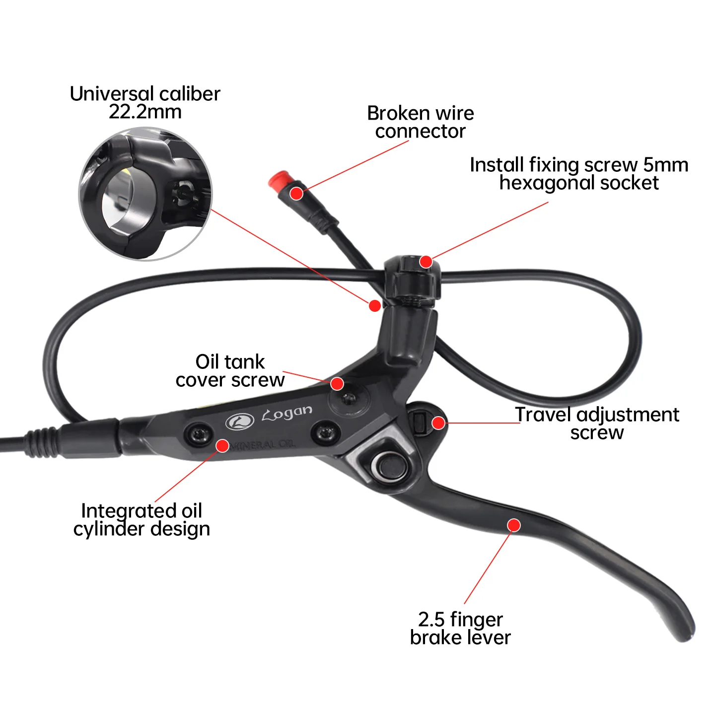 2-Piston Power-off Hydraulic Disc Brakes for E-Bikes E-Scooters MTBs with 950/1650mm Oil Pipes Bicycle Components Brakes