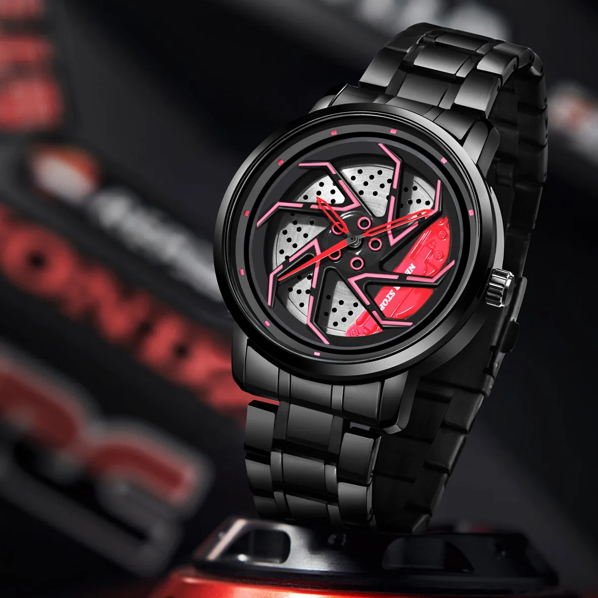 

Fashion Mens Car Wheel Watches Luxury Quartz Wrist Watches Male Clock Stainless Steel Waterproof Watch for Men Relogio Masculino