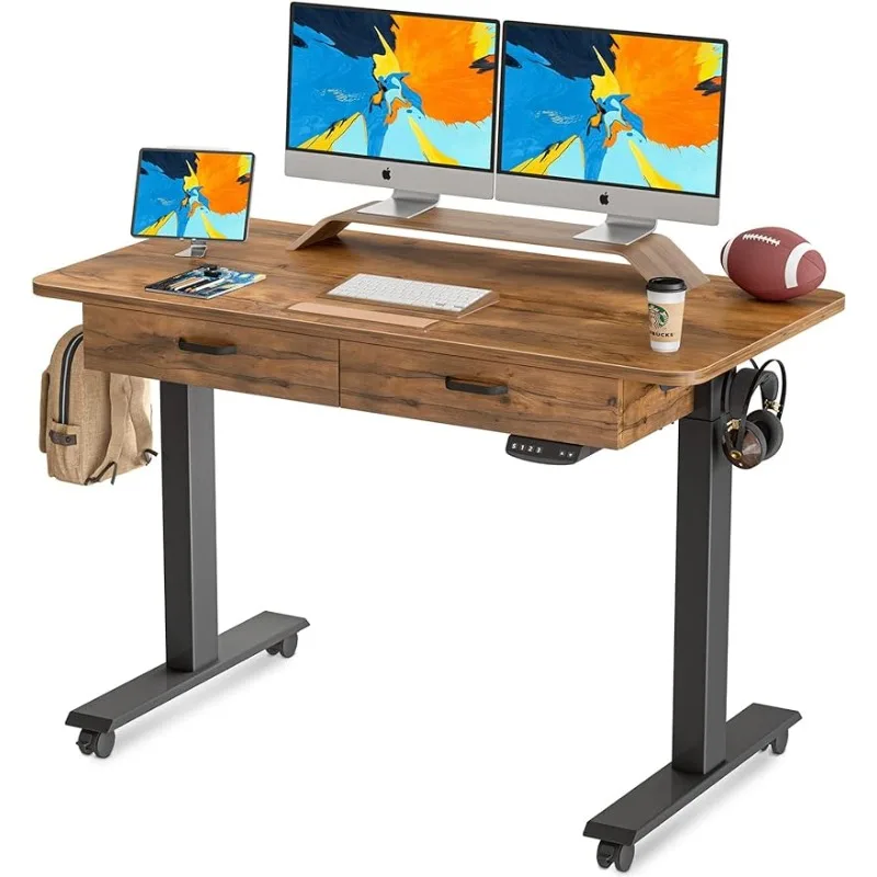 BANTI 55'' Adjustable Height Electric Standing Desk with Double Drawer, Stand Up Home Office Desk with Splice Tabletop, Desks