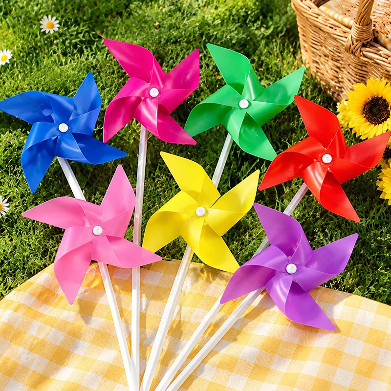 24PCS Random Color Plastic Windmills Lightweight Easy Spin Photo Props Party Favors Garden Yard Patio Outdoor Decor Vibrant ZYF
