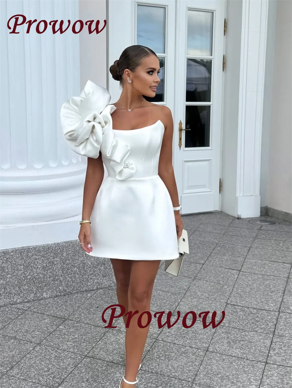 

Prowow Modern Ivory Short Prom Cocktail Dress Pleats One Shoulder A-Line Mini Wedding Party Gowns Customized שמלת חתונה