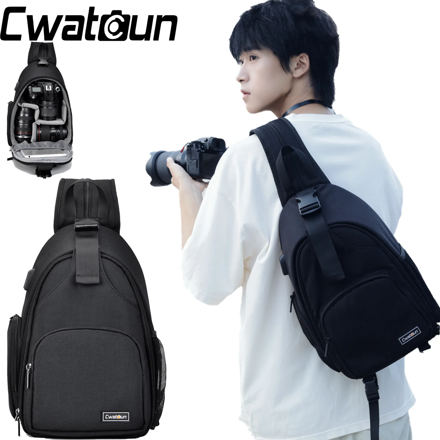 Cwatcun SLR camera bag multi-functional portable single and backpack dual-use backpack