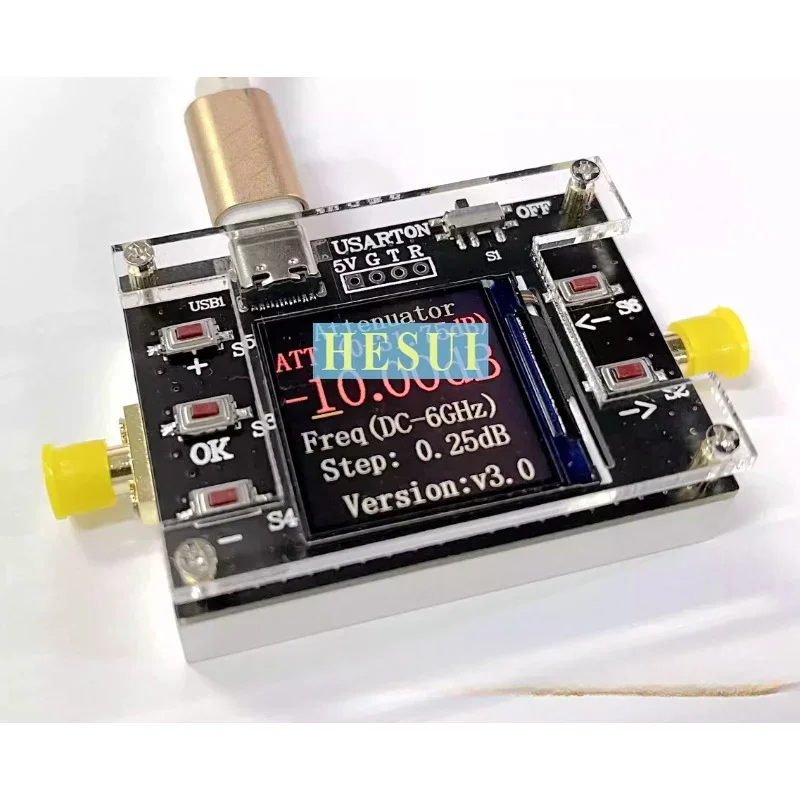 TYPE-C 6G digital programmable RF attenuator 30DB TFT display CNC housing supports communication