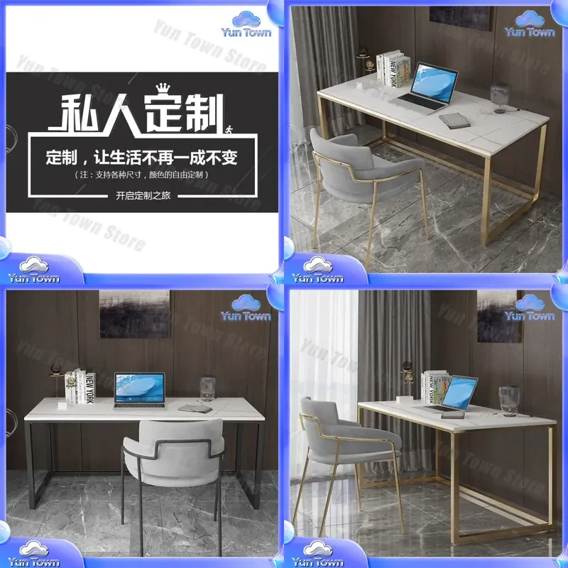 Desktop Desk for Home Bedroom Student Office Nordic Simple Modern Slate Computer Desk Wrought Iron Table Workstation Study