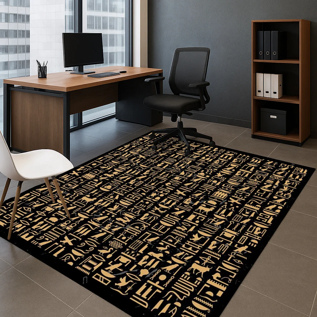 1pc Antique Egyptian Mystic Black & Gold Hieroglyph Pattern Area Rug, Versatile Home Decor, Ideal Holiday Gift