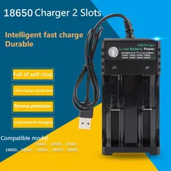 3.7V 18650 Charger Li-ion battery 2 slots USB independent charging portable 10400 18500 18350 16340 battery charger