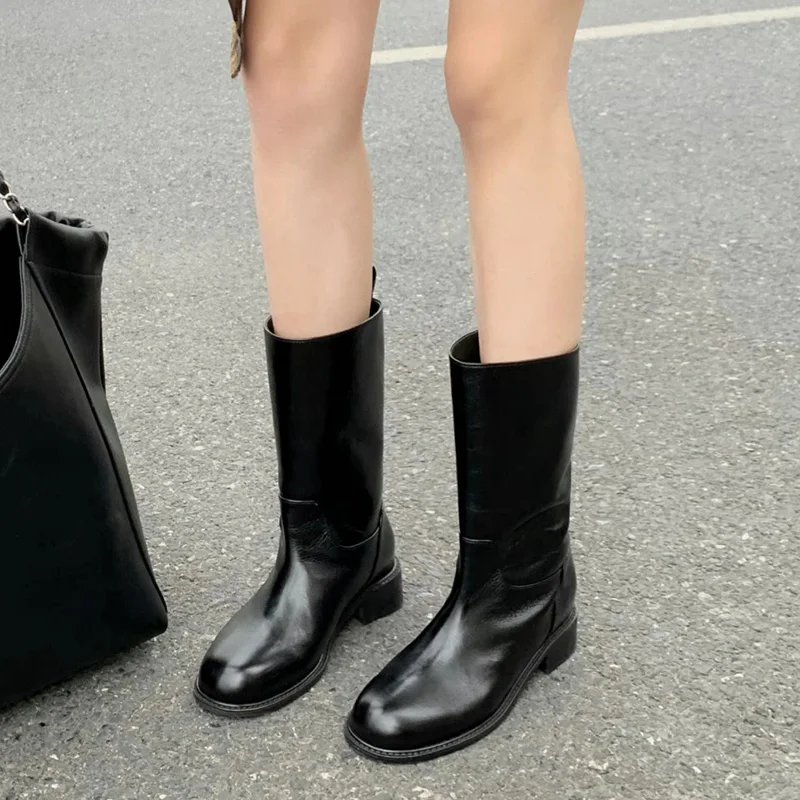 Jesień Zima Botki za kostkę Kobiety 2024 Moda nowa Slip On Chunky Platform Goth Boots Kobieta klasyczna Czarna gruba podeszwa skórzana buty