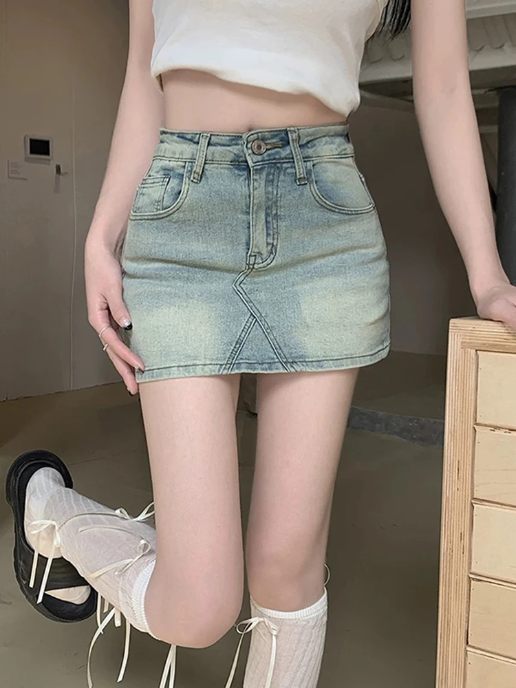 

New Retro High Waist Denim Women Skirts Fashion Street Slim Woman Skirts Blue Distressed Casual Chicly Tight Hip Skirts Female