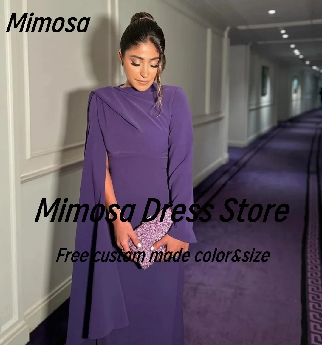 Mimosa Saudi Arabia Women Prom Dresses Long Sleeves Evening Party Dress Zipper Back Vestidos De Fiesta Customized