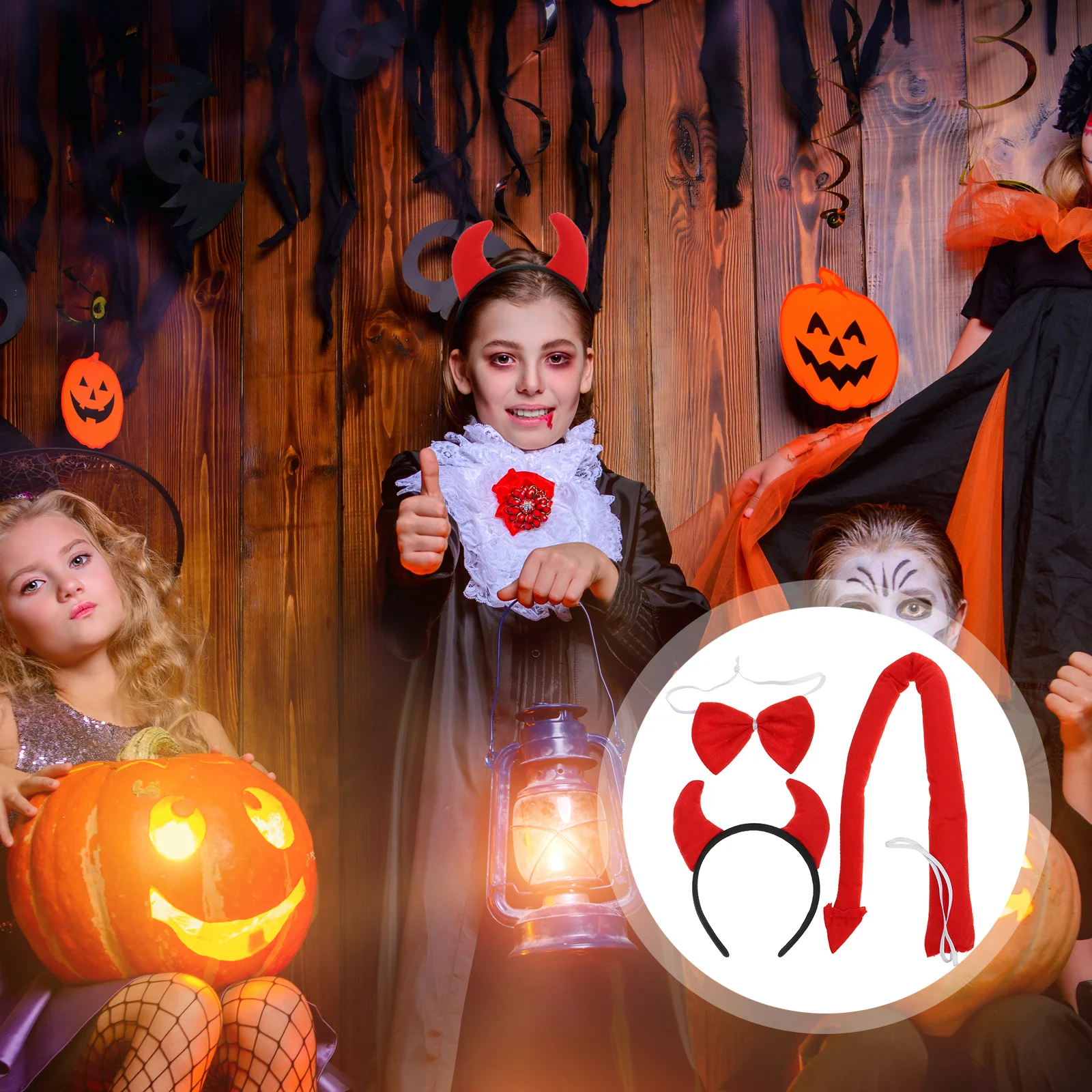 

1Set Halloween Devil Costume Set Tail Headband Bowtie Cosplay Costume Party Performance Outfit Halloween Decoration