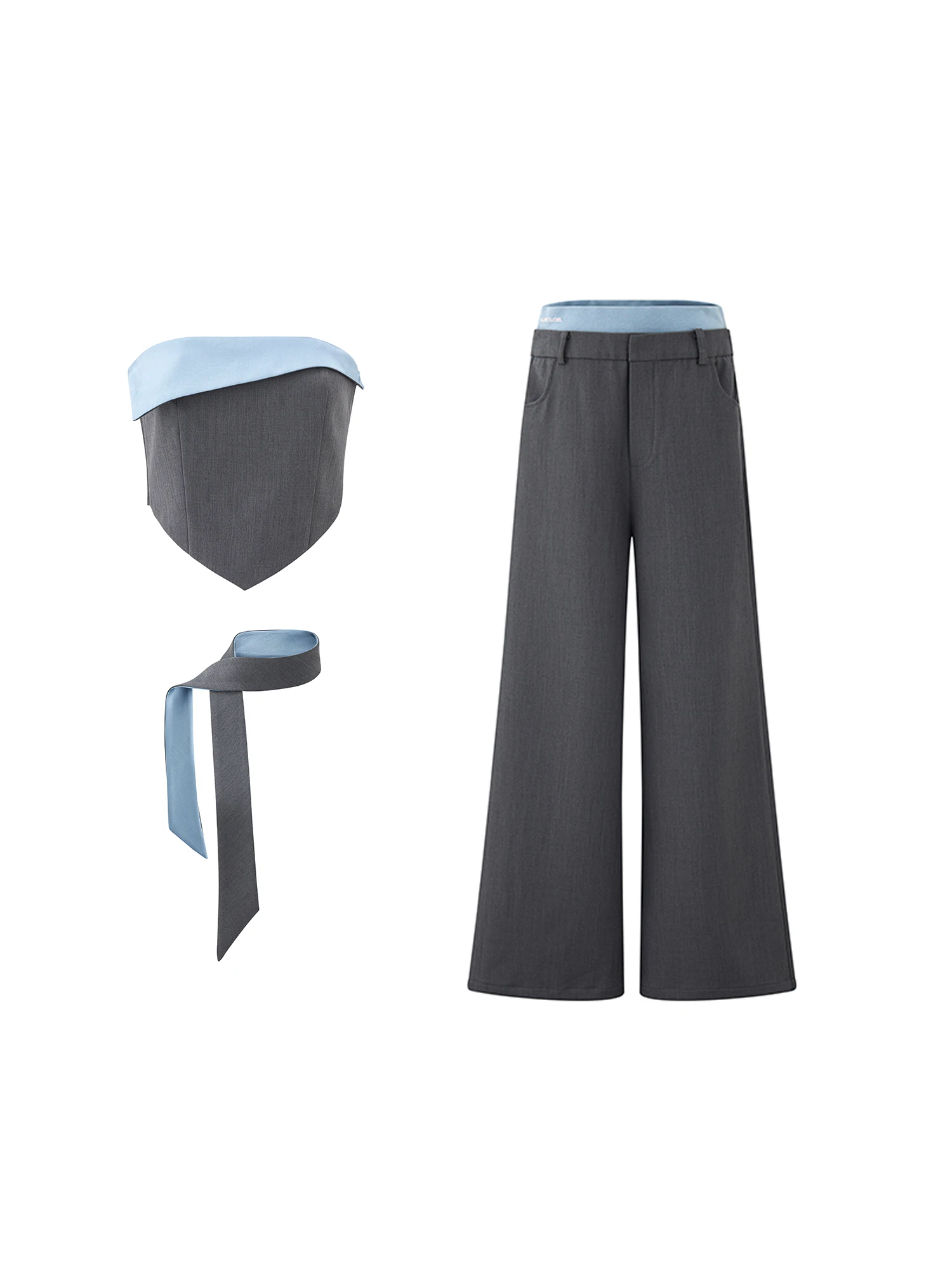 LaluneDuCiel épicé fille dame ensemble femmes été Design Sensation couleur Colion rabat bustier tubulaire pantalon à jambes larges deux pièces ensemble