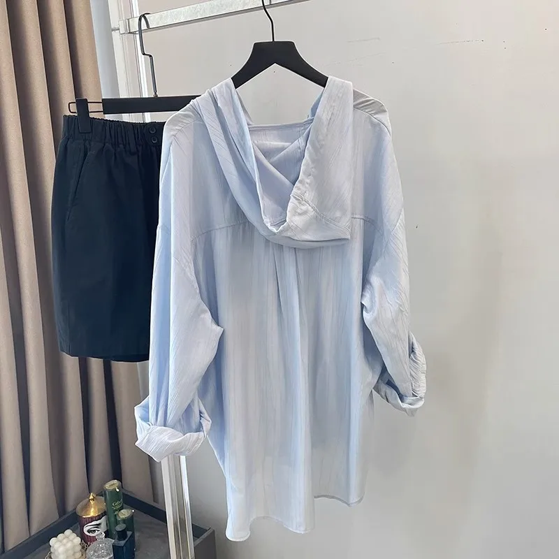 

Women's Loose Fit Ice Silk Long Sve irt Hooded Casual Versatile Thin Outerwear Summer Sun Protection Faionable Commute...